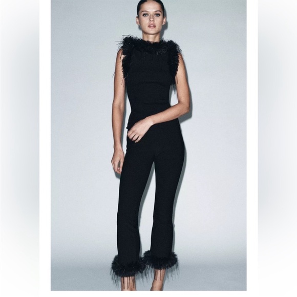 Zara Pants - ZARA FLARE PANTS WITH FAUX FUR HEM